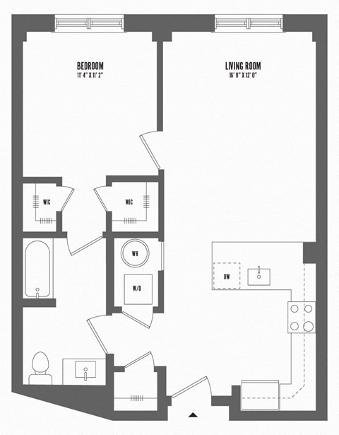 Floor plan for 1 bed, 1 bath, 732 sqft
